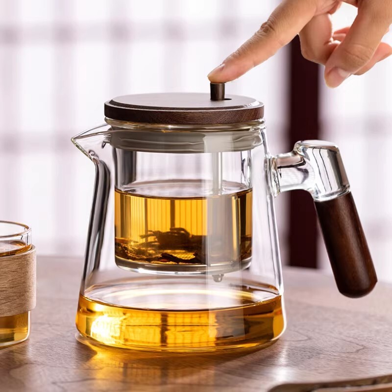 Xinhonghe Glass Floating Tea Cup Teapot with Tea-Water Separation, Lazy Tea Set, One-Button Filter Tea Cup Teapot Set