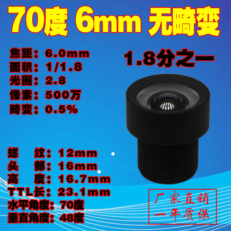 5 million 5 million 6mm HD infrared narrowband 940nm Industrial camera 1 8 one- 70 degree without distortion M12 lens