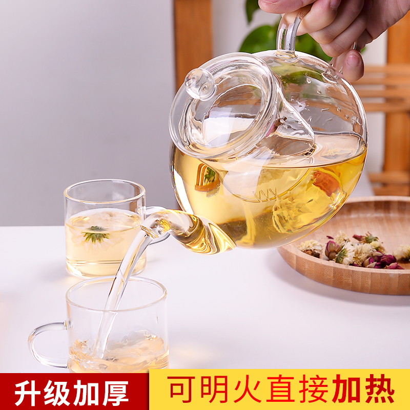 Glass teapot home High temperature resistant English-style afternoon flower tea fruit pot suit thickened candle Ming fire heating tea set-Taobao
