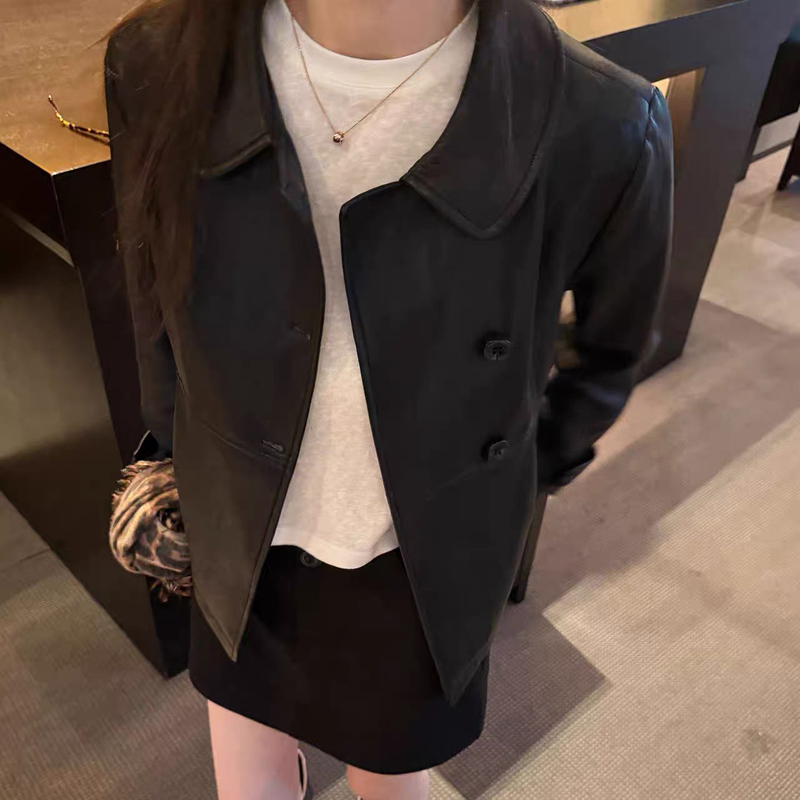 Oker Leather Jacket for Women, Autumn 2026 New Style, Black Short Motorcycle Jacket