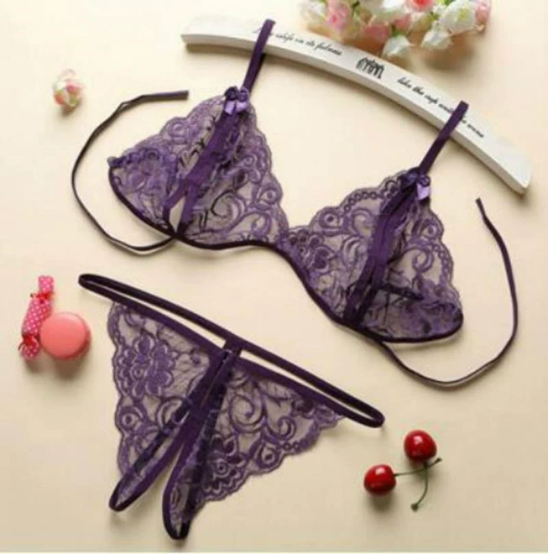 Không vài sexy đồ lót ren trong suốt thép prop mỏng mở rỗng tether T yếm lót Set - G-string