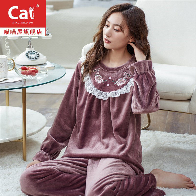 Middle aged mother Coral Suede Pyjamas female autumn Winter Thickened Winter Flannel enlarge yard Yard Clothing