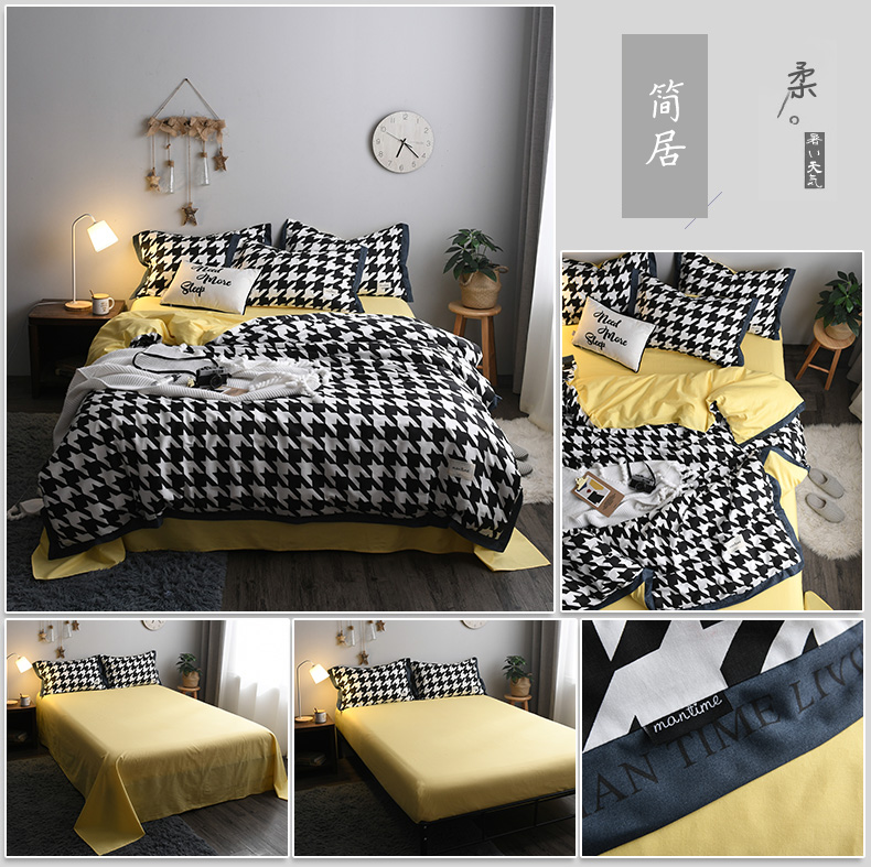 Khăn trải giường bằng vải cotton màu đỏ xù bốn bộ bông kẻ sọc sọc da báo bao gồm 1,8 m giường 笠 4 ba bộ - Bộ đồ giường bốn mảnh chăn ga gối đệm cưới