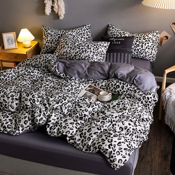 Internet-Famous All-Cotton Four-Piece Set, Pure Cotton 100 Bed Sheet with Leopard Print, Nordic Simple Duvet Cover, 1.8m Fitted Sheet, Three or Four-Piece Set