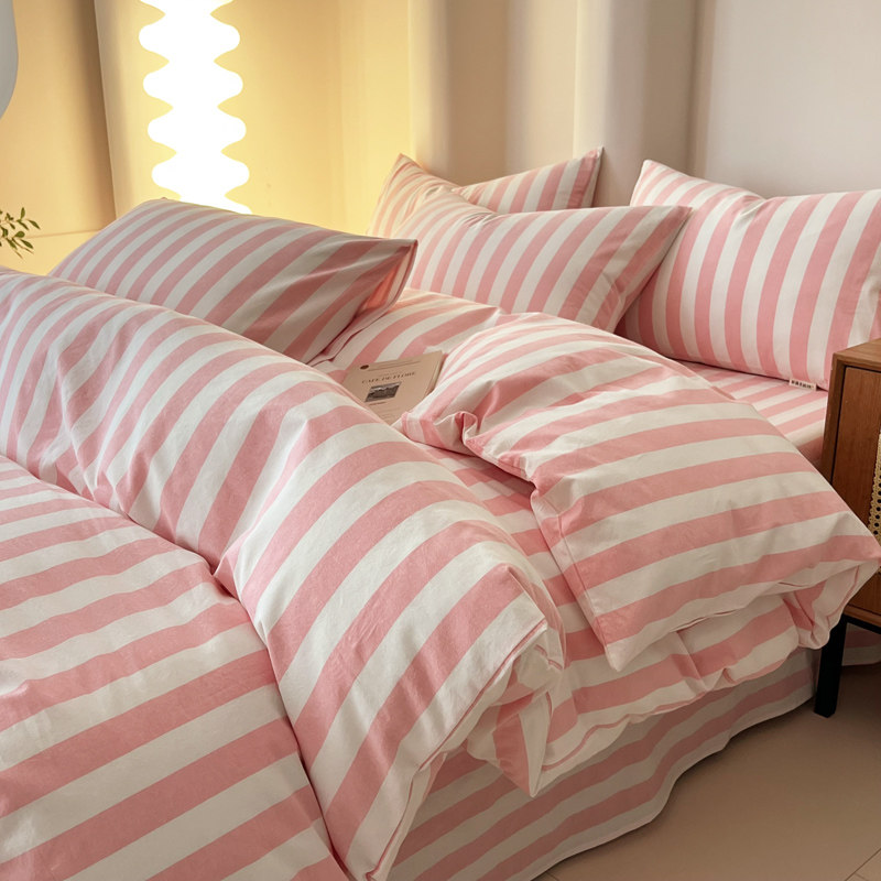 2026 New Style Yarn-Dyed Washed Cotton Four-Piece Set, Pure Cotton Simple Bedding, Striped Duvet Cover Three-Piece Set
