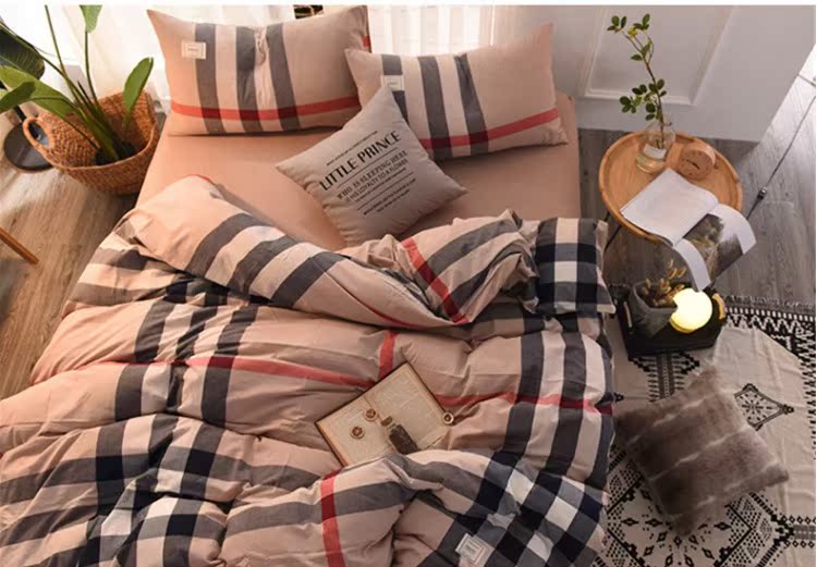 Naked phong cách bông Anh đơn giản bông rửa lanh bộ comforter giường doanh nghiệp không dán tem sọc kẻ sọc gia đình bốn - Bộ đồ giường bốn mảnh chăn ga everon 2020