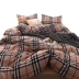 Naked phong cách bông Anh đơn giản bông rửa lanh bộ comforter giường doanh nghiệp không dán tem sọc kẻ sọc gia đình bốn - Bộ đồ giường bốn mảnh