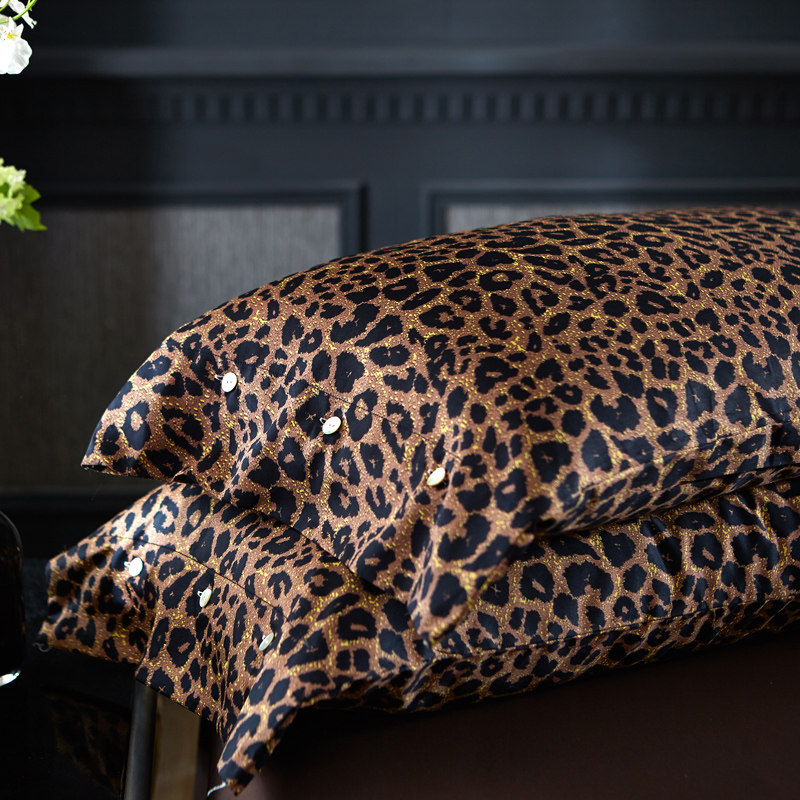 Tv Series Joyful Melody Leopard Print Four-Piece Set Pure Cotton Satin Long-Staple Cotton 60 Count All-Cotton 4-Piece Set 1.8m Bed Sheet Style