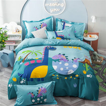 Pure cotton cartoon single bed three-piece cotton boy childrens sheets quilt cover cute dinosaur four-piece bed hat
