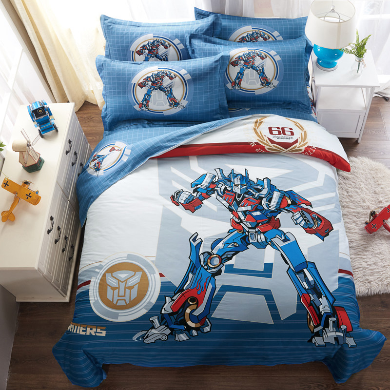 Optimus Prime bed four-piece set cotton brushed cotton thickened boy children's bed single quilt cover three-piece set Autumn and winter