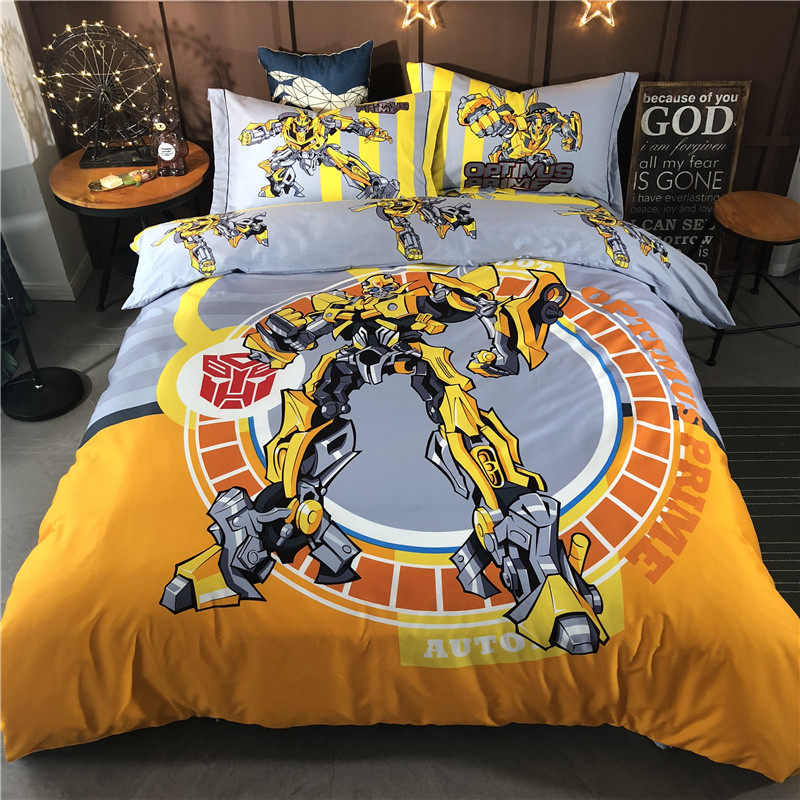 Cartoon children's four sets all-cotton boy bedsheet bed sheet Quilt Cover Big Yellow Bee Bed Three Sets Boy Superman