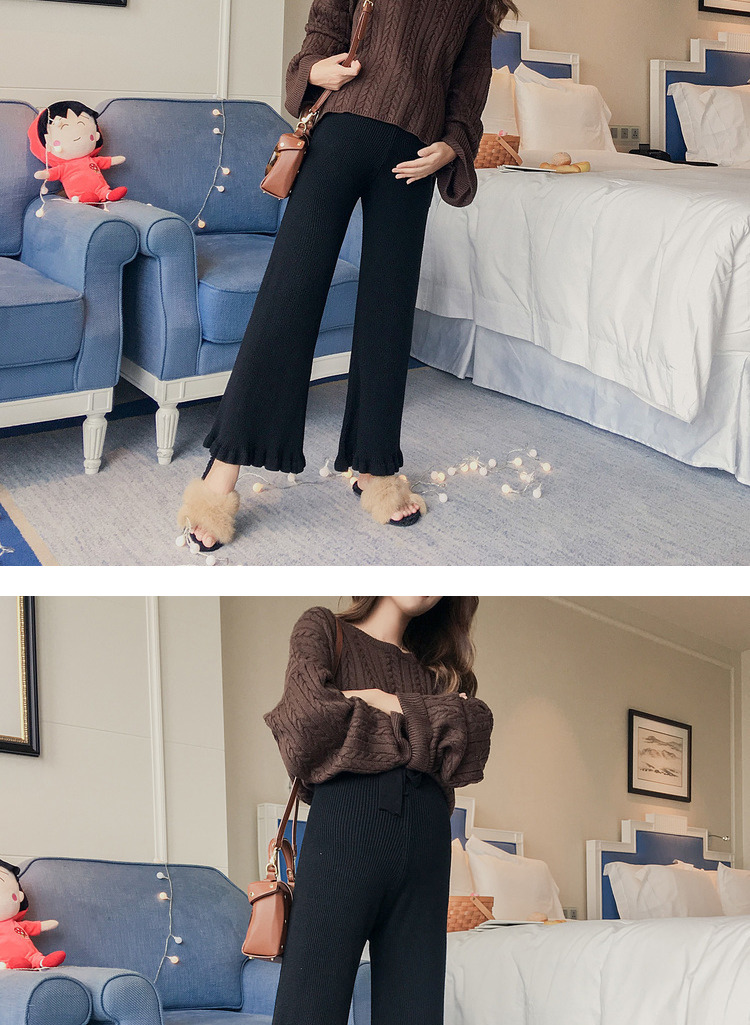 Bà bầu mang quần ống rộng mùa xuân và mùa thu thời trang lỏng bụng nâng dệt kim quần ống loe mẹ mặc quần bà bầu mùa thu quần áo bầu đẹp