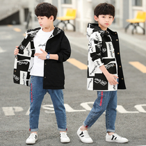 Childrens clothing Boys  autumn coat 2021 new middle and large childrens spring and autumn boys wear trendy medium-long trench coat on both sides