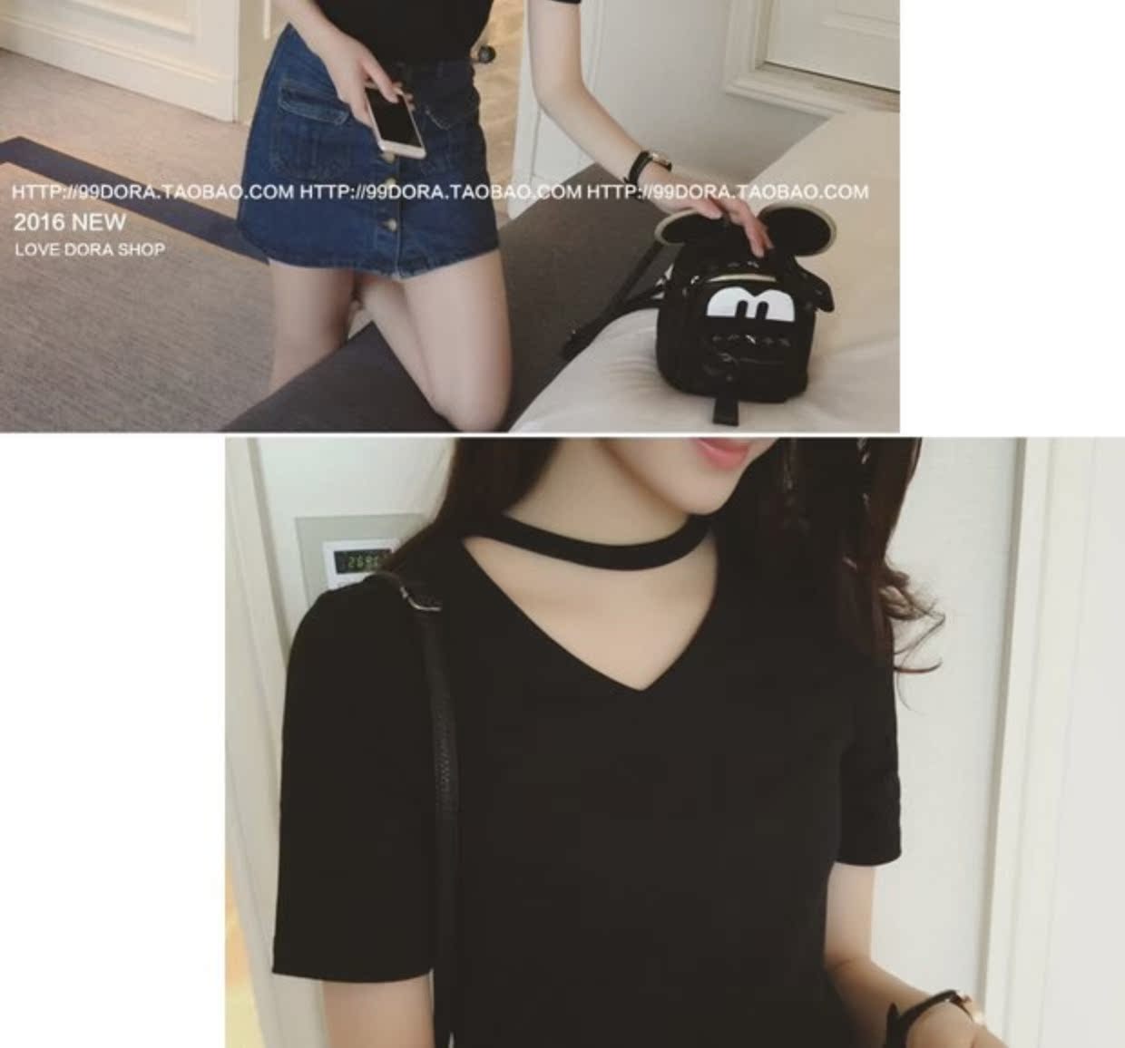 Mùa hè 2019 phiên bản Hàn Quốc của áo thun nữ cổ chữ V treo cổ áo thun áo thun tay lửng ngắn tay áo thun size rộng - Áo phông áo phông đẹp nữ