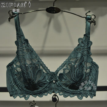 Z63 New Ultra-Thin Crystal Cup Soft Steel Ring Bc Breathable Comfortable Sexy Lace V-Neck Bra Women's Underwear