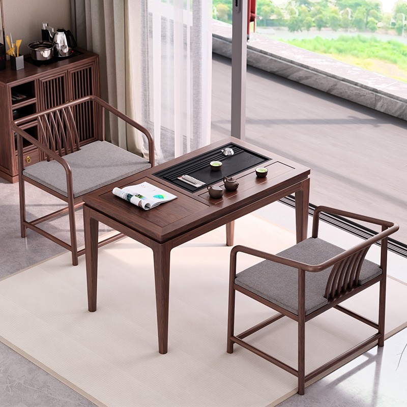 Black Walnuts Tea Table And Chairs Combine New Chinese Small Household Type Home Mobile Balcony Small Tea Table Tea Table Solid Wood Drinking Tea Table-Taobao