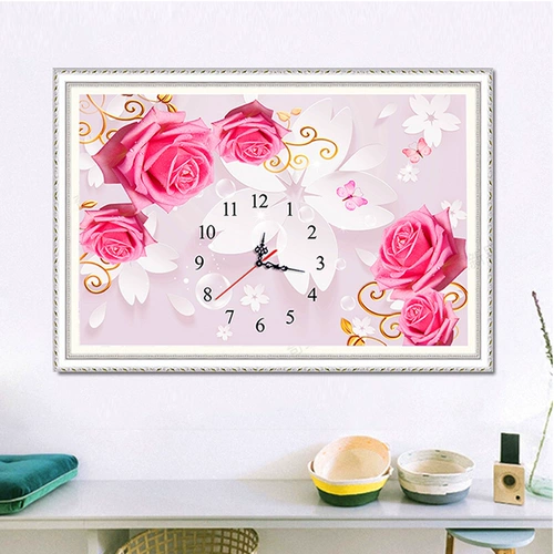 Новый 5D Full Diamond Hand -Gloke Diamond Cross Stitch Stitch Rose Clock Living Room спальня простая небольшая живопись с бриллиантами 2022 года