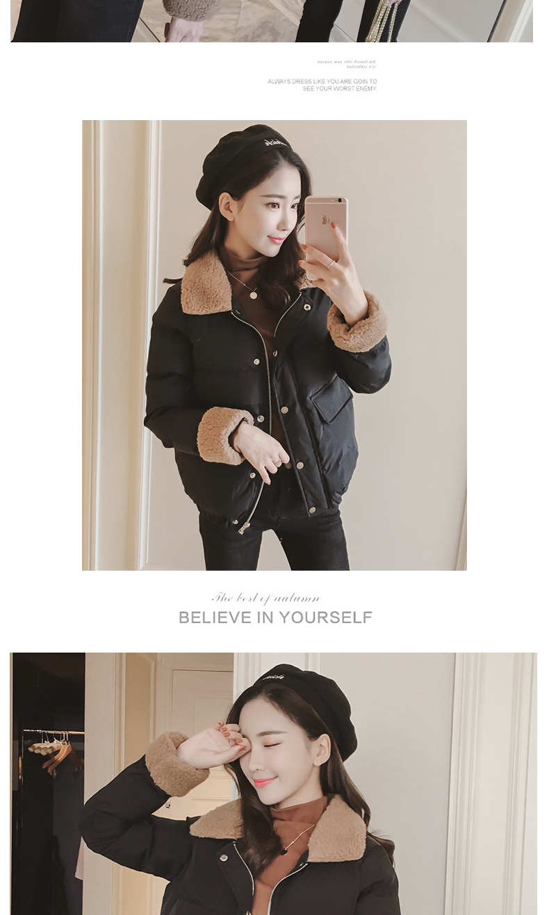 Chống mùa 2018 ngắn mùa đông lamb fur cổ áo bông nhỏ 袄 nữ cao đẳng gió bánh mì bông coat jacket Harajuku coat áo khoác nữ