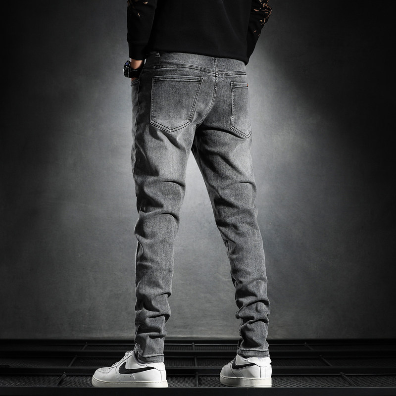 Jeans in 2021 new men plus trend hundred soot - gray Han edition to make slim elastic small foot trousers