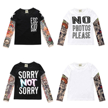 Tide children fake tattoo T-shirt long sleeve young and Dare round neck baby flower sleeve jacket casual fake flower arm personality handsome