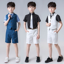 Boy model catwalk suit summer big child Flower Boy three-piece piano children English style handsome suit suit suit suit