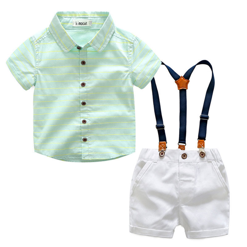 Summer Money Boy Baby Suit Boy Harness Small West Suit White Shorts Children Light Green Short Sleeve Shirt