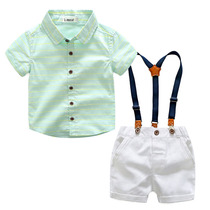 Summer mens baby small suit boy sling suit white shorts children light green short sleeve shirt