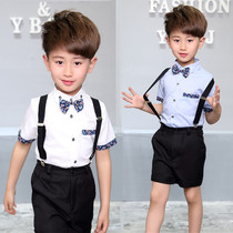 Boys summer flower girl dress kindergarten small suit summer short sleeve sling suit suit childrens performance