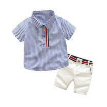 Childrens striped shirt set 2-5 years old white pants 2018 summer new boys college style two-piece set