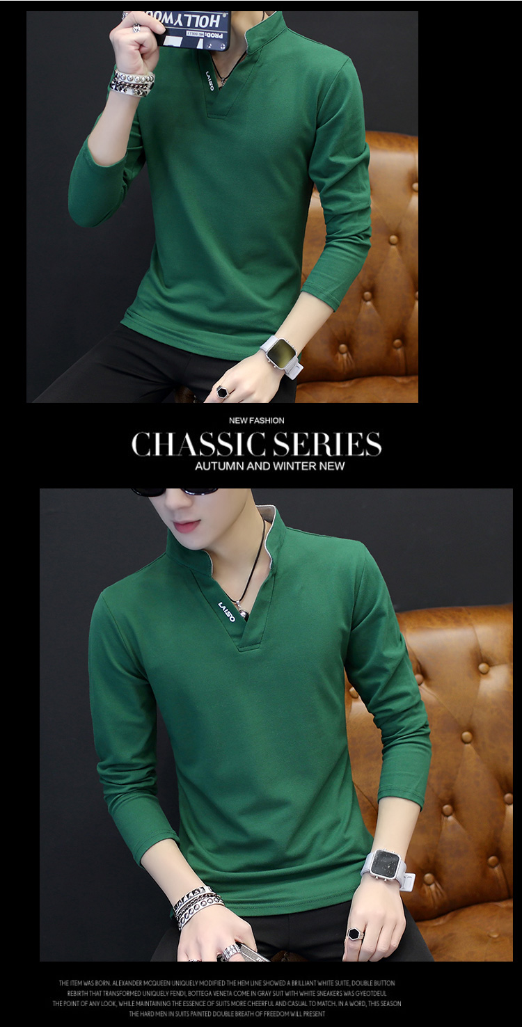 Mùa xuân và mùa thu mới 2018 áo thun nam tay dài cổ chữ V Slim cotton đáy áo sơ mi nhỏ áo khoác mùa thu quần áo nam áo phông rộng nam