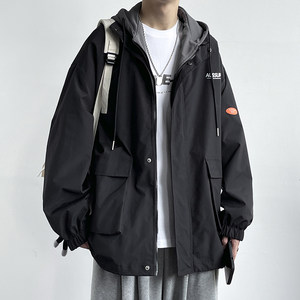 2026 Spring and Autumn Workwear Hooded Jacket for Men, New Style Coat for Teenagers, Autumn and Winter Fake Two-Piece Loose Thickened Jacket