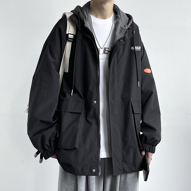 2026 Spring and Autumn Workwear Hooded Jacket for Men, New Style Coat for Teenagers, Autumn and Winter Fake Two-Piece Loose Thickened Jacket