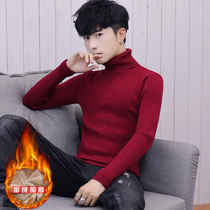 Mens slim base shirt 2019 Winter turtleneck sweater tide sweater Korean winter plus velvet padded sweater