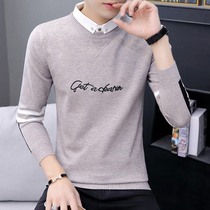 Fake two-piece sweater male Korean version trendy autumn winter shirt collar knit-shirts fashion with lining collar wool online clothes