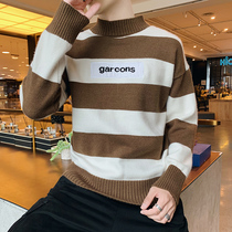 2019 autumn and winter new mens turtleneck thick sweater Korean fashion knitwear coat thread clothing personality Tide brand