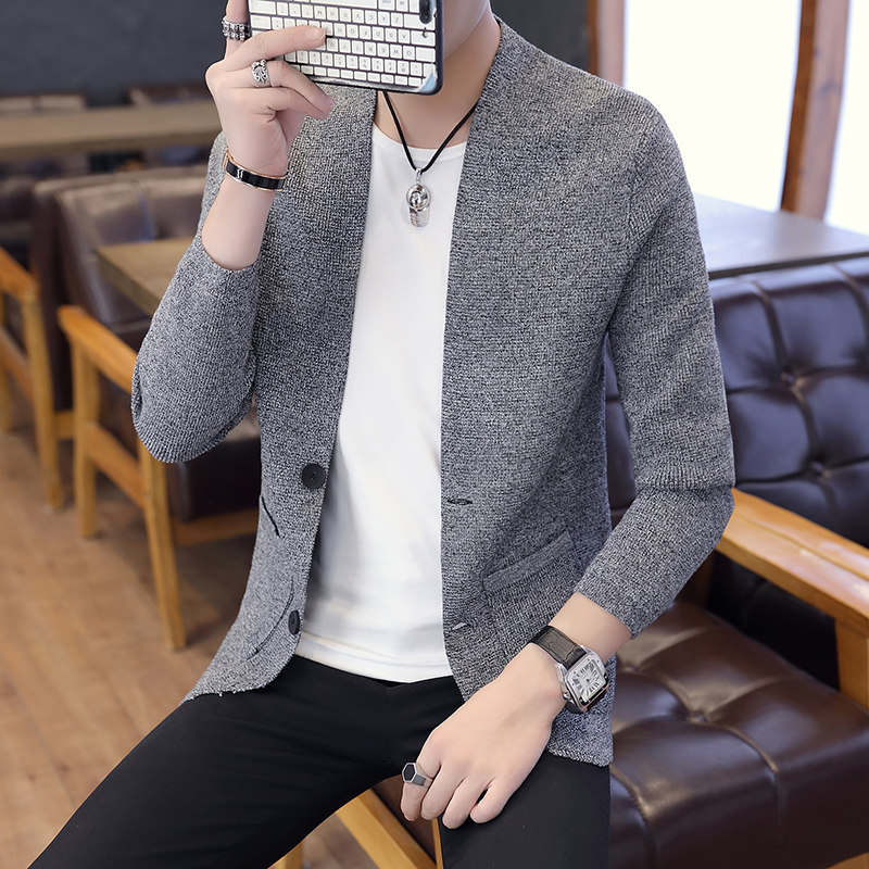 2022 spring new Hong Kong style simple knitted sweater chic early autumn coat lazy men loose sanitary clothes sweater men