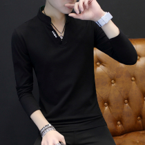 Mens long sleeve T-shirt Slim 2020 spring new mens cotton thin V collar shirt on clothes base shirt