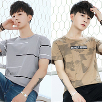Men short sleeve t-shirt trendy 2022 new summer streaks fashion ice silk camouflavored half sleeve clothes harbor wind body