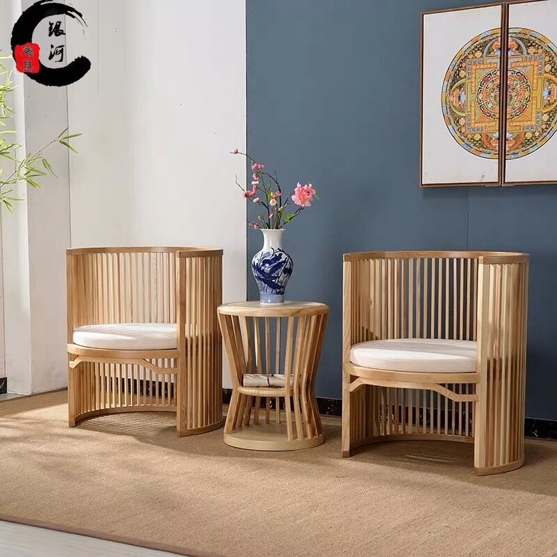 New Chinese solid wood dining chair single sofa chair Hotel Club simple negotiation table and chair combination sample house display center leisure chair