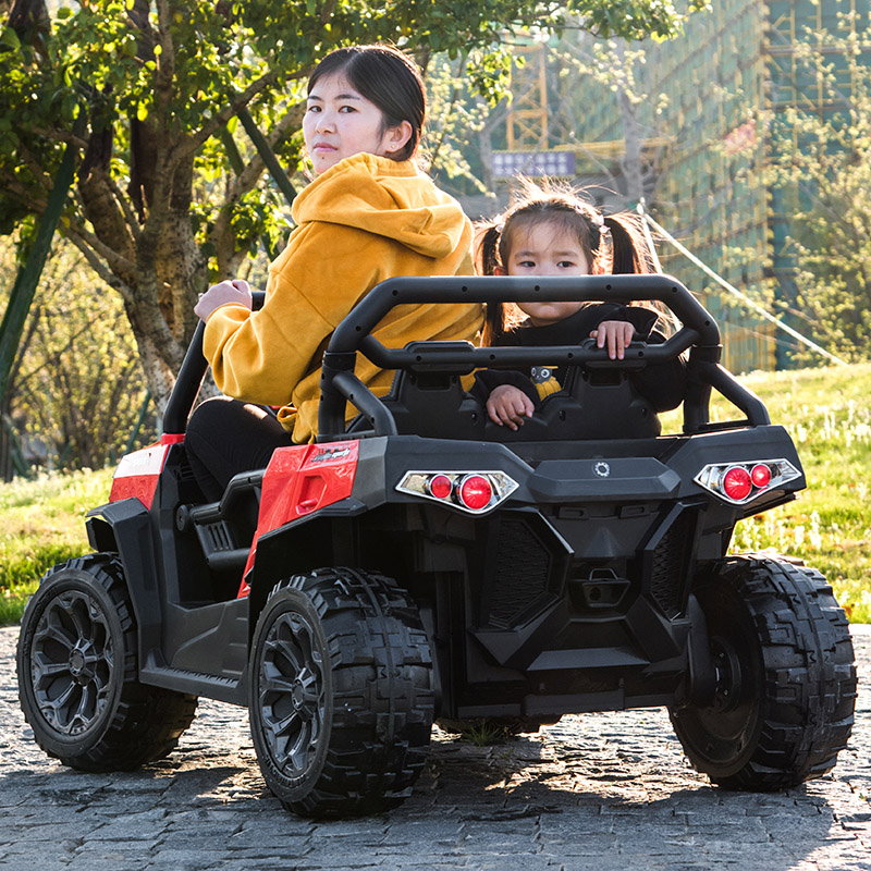 Large double off-road children's car electric four-wheeled car remote control car adults and children toy car can sit on the net red car