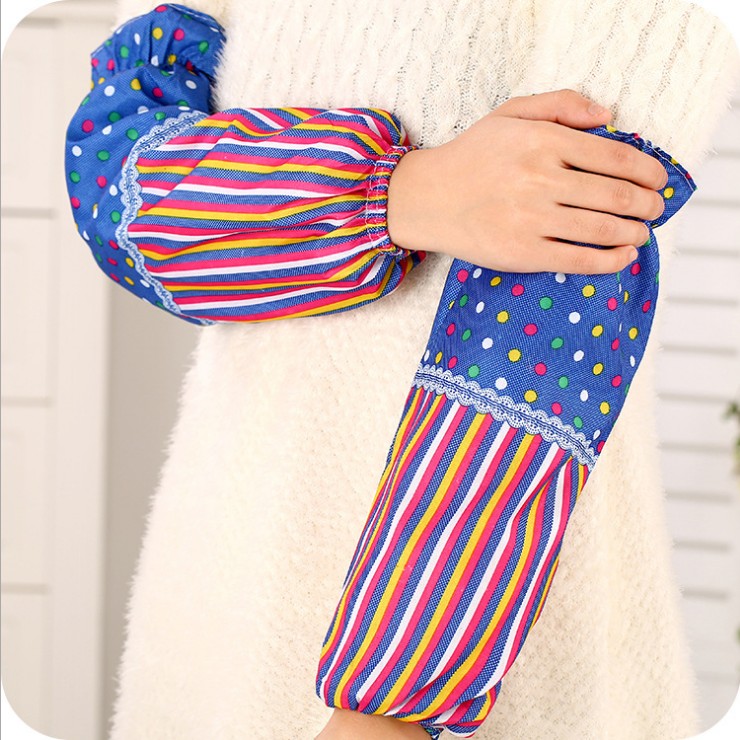 Autumn Winter Striped Dot points Long version sleeves Sleeves Kitchen Dishwashing cleaning Anti-fouling adult Anti-dirty Anti-dirty cuff head