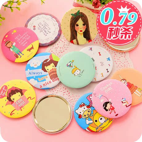 Korean cute round small mirror portable cartoon portable makeup small round mirror beauty mirror small gift customization