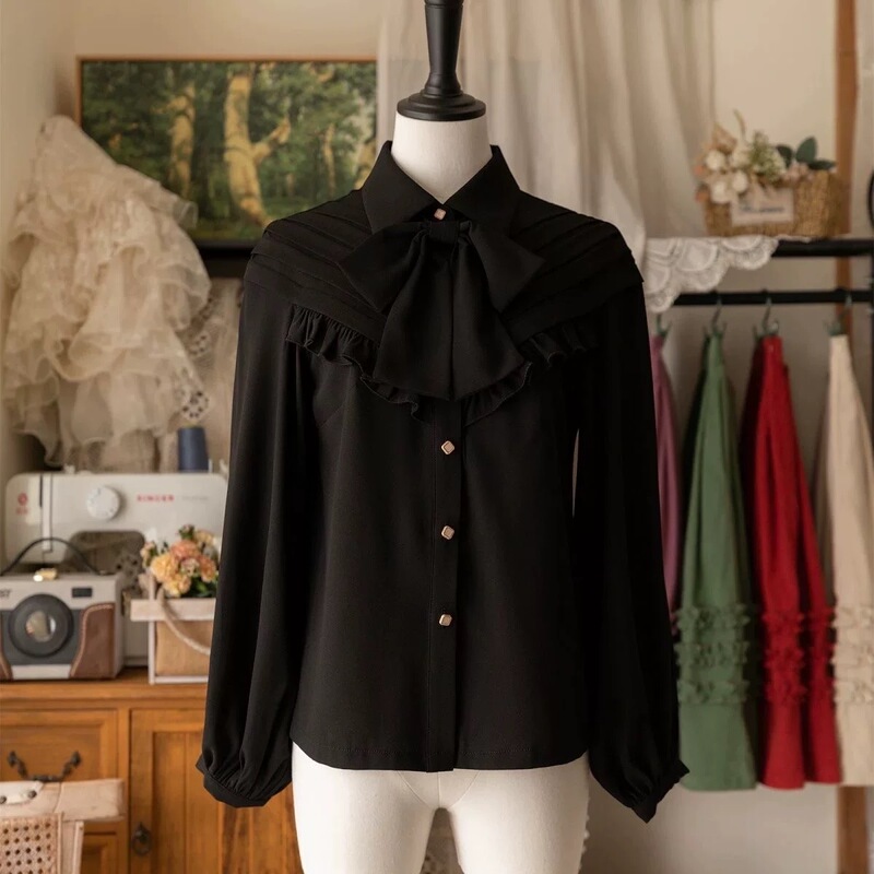Bow Tie Shirt, Elegant Cla, Versatile, Retro Classic Inner Wear, Lolita Shirt, Lolita Long Sleeves