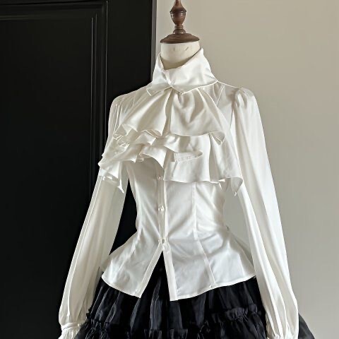 [Multiple Colors Available] Vintage Design Long-Sleeve Shirt, Gothic Style Long-Sleeve Ruffled Shirt