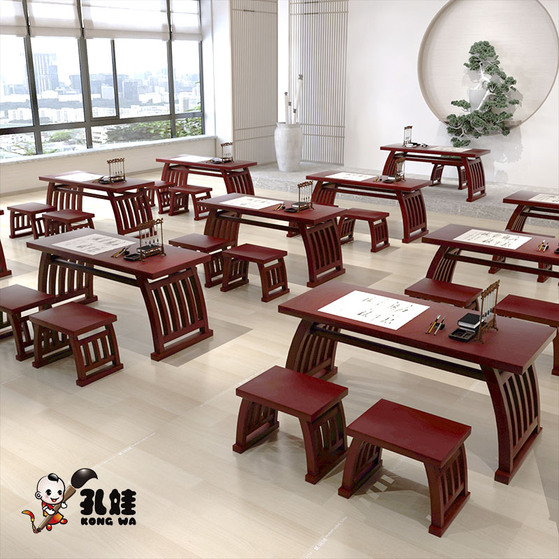 Chinese national school table solid wood kindergarten antique children elementary school children's calligraphy table training course Ma saddles table and chairs