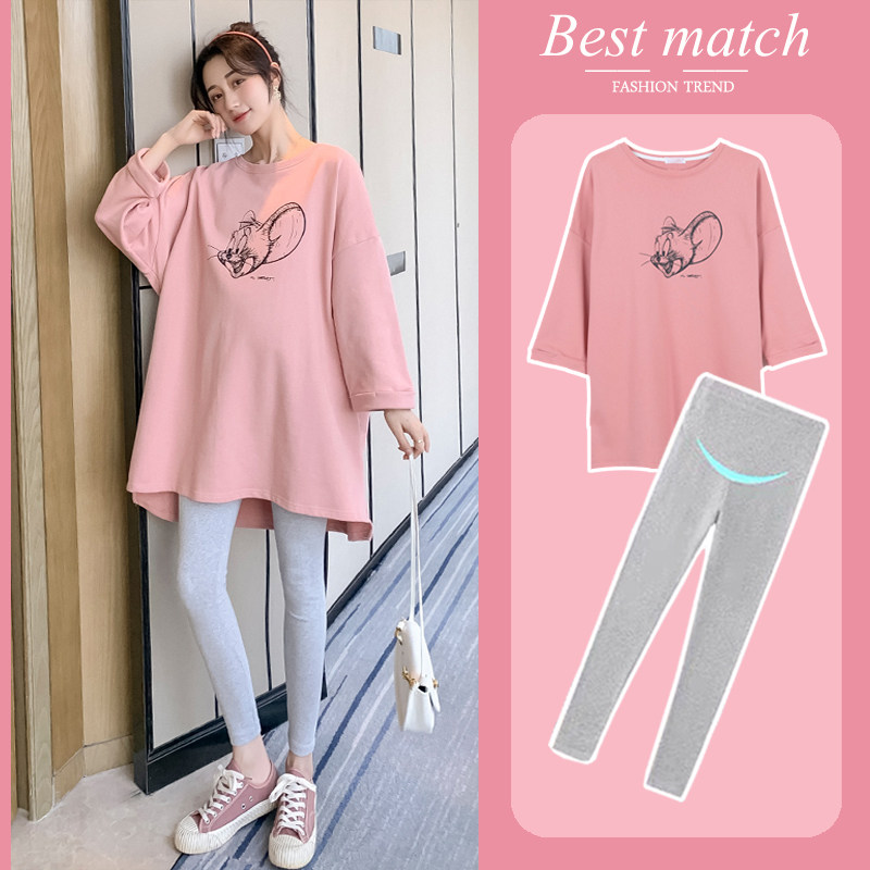 Pregnant women spring clothes fashion suit spring loose clothes net red two pieces of large size 2021 new dress