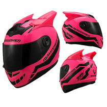 Personality cool motorcycle helmet full helmet men and women Four Seasons winter helmet locomotive racing full covered pink horns
