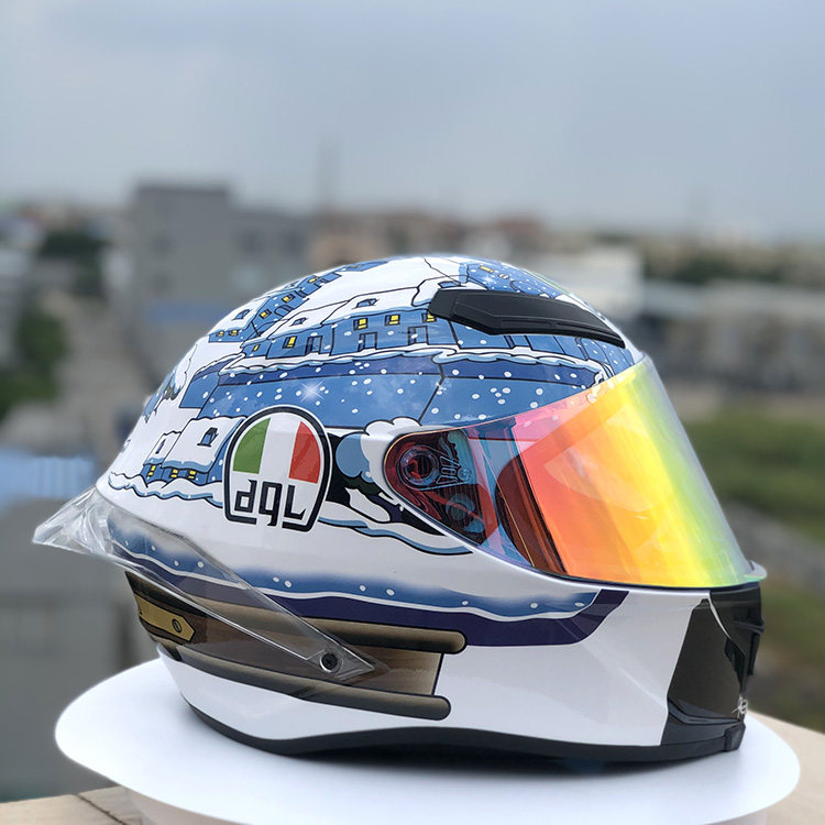 Motorcycle personality snow house village helmet winter Four Seasons male and female locomotive racing with extended tail safety helmet