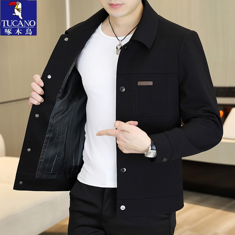 Woodpecker Men's Casual Short Jacket 2026 Spring New Korean Style Trendy Lapel Single-Breasted Coat Top