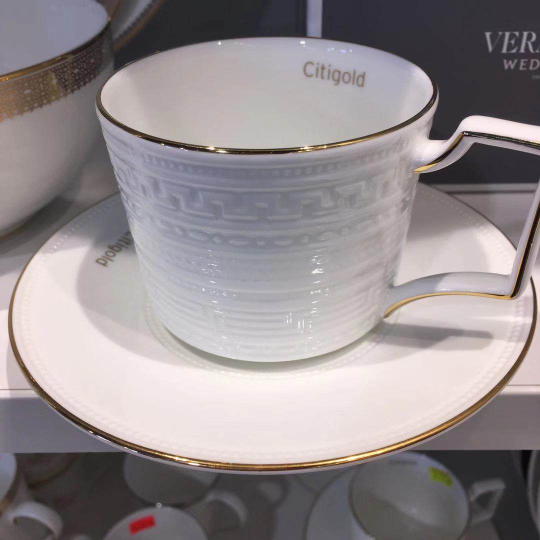 (Special 2) Wedgwood Phnom Penh Embossed Series Coffee Cup Saucer Set 50% Bone Meal + 22K Gold Slip Edge